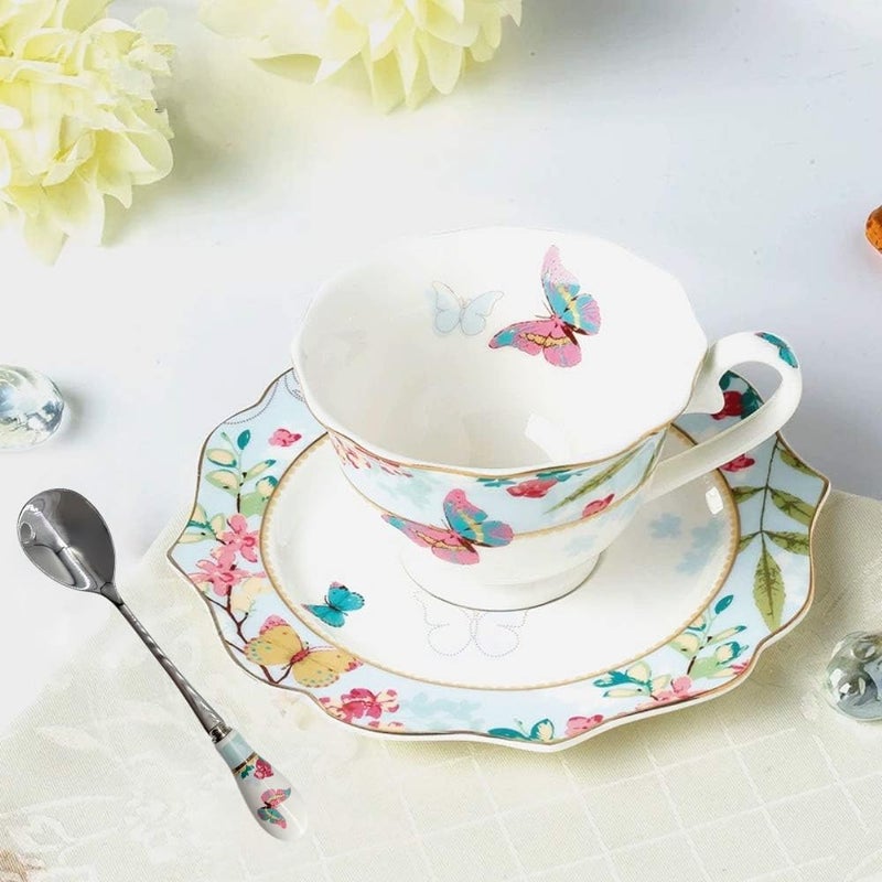 Krysclove Vintage Ceramic Teacup, Elegant Coffee Cup, Royal Bone Tea Cups with Spoon and Saucer Set (Blue) - Image 4